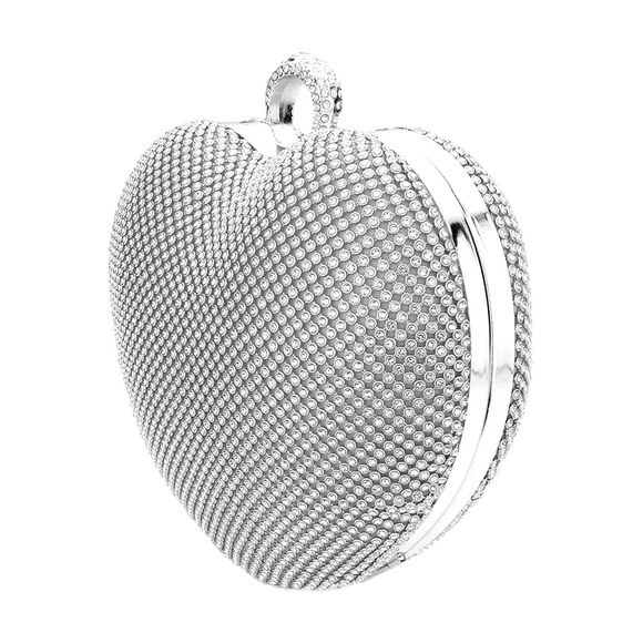 Silver Rhinestone Heart Shaped Evening Bag - Picture 1 of 4
